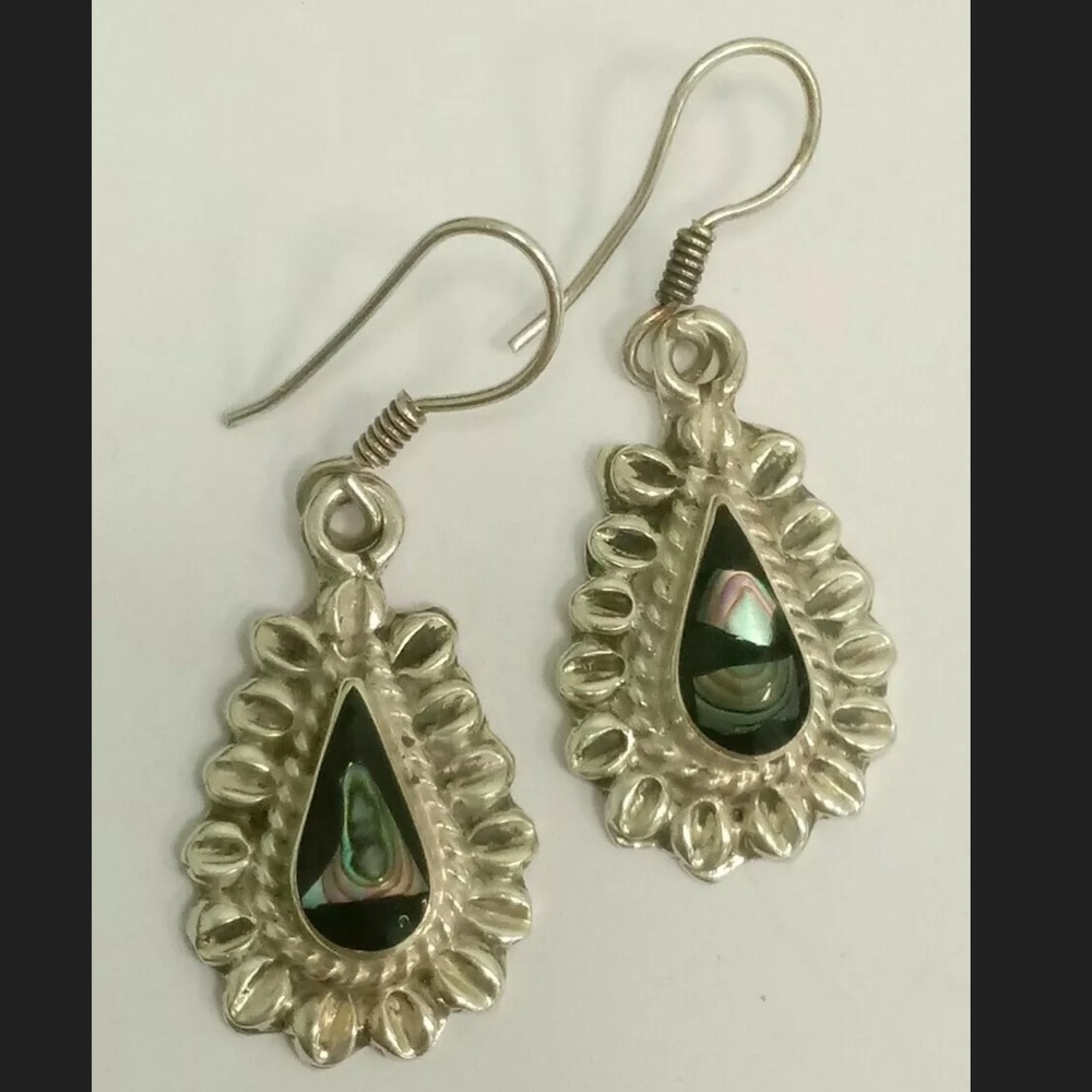 Onyx Abalone inlay 925 CBC Taxco Mexico EUC Sweet